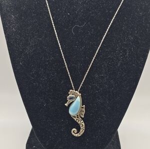 Sterling Silver .925 Seahorse Pendant 16” Chain Necklace Signed CFJ